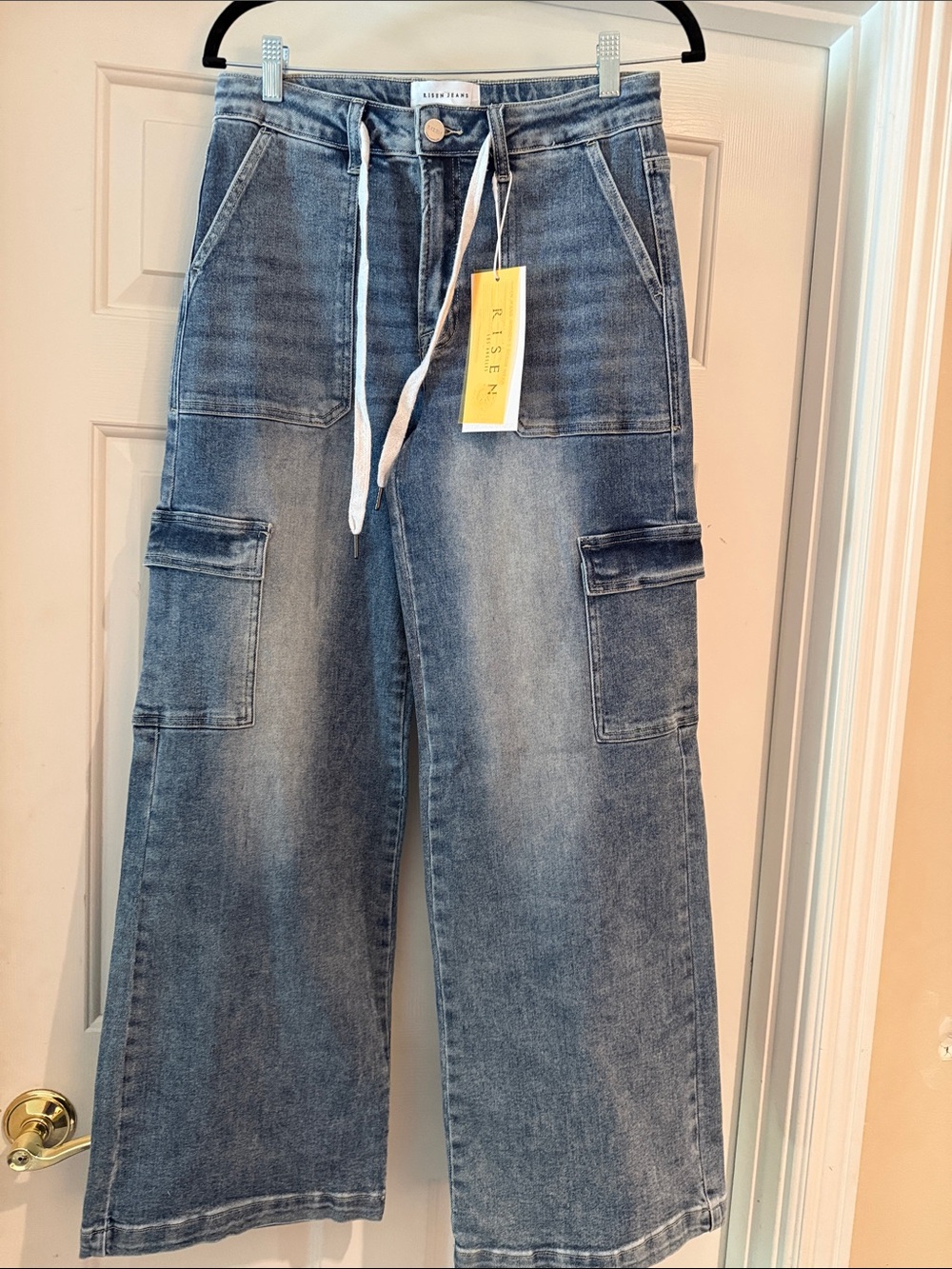 Wide-Leg Cargo Jeans in Faded Blue - Risen NWT 11/30